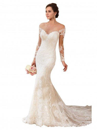 Cheapest Long Sleeves Maermaid Sweetheart Lace Wedding Dress UK