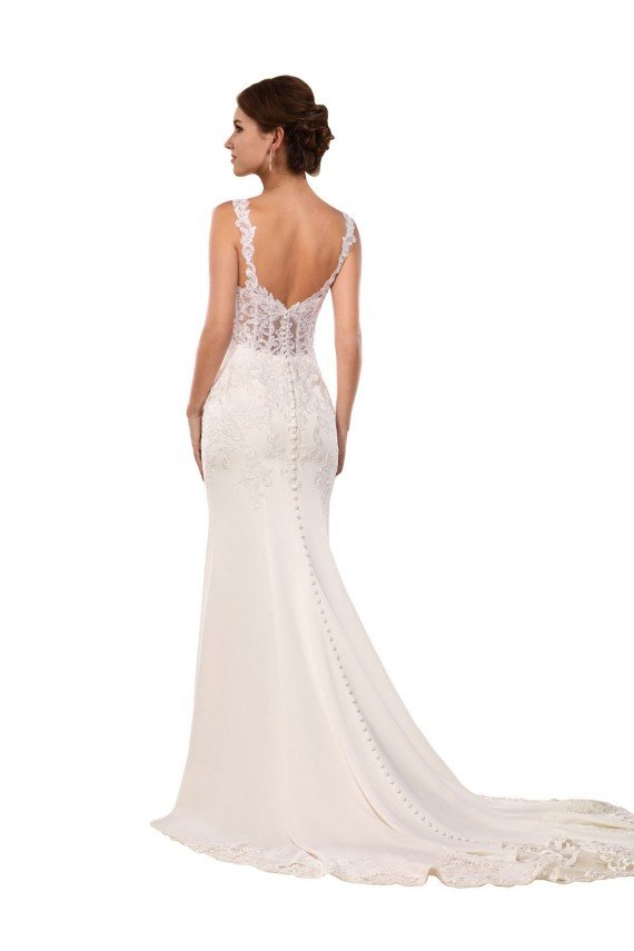 Cheapest V-Neck Mermaid Crepe Wedding Dress with Lace Bodice UK