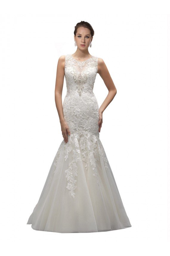 Cheapest Illusion High Neck Mermaid Lace Wedding Dress UK