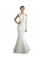 Cheapest Deep Illusion Neck Mermaid Tulle Beach Wedding Dress with All Over Lace UK