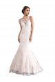 Cheapest Illusion Neck Fit and Flare Tulle Wedding Dress with All Over Lace UK