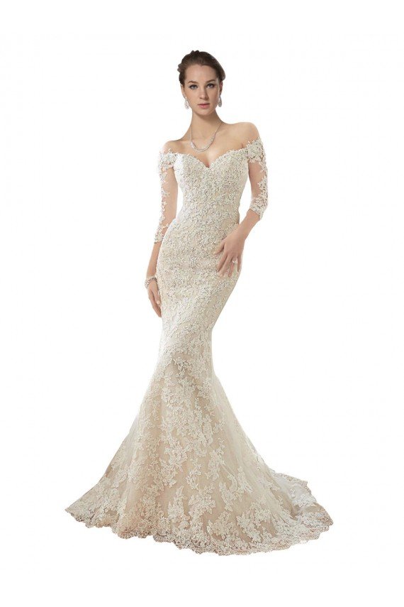 Cheapest Long Sleeves Off the Shoulder Trumpet Lace Wedding Dress UK