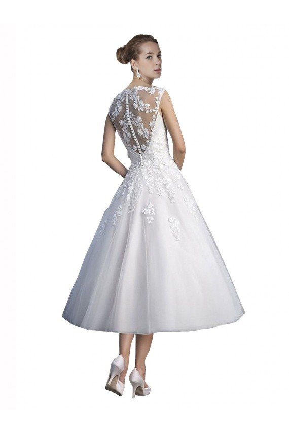 Cheapest A-Line Short Tea Length Sweetheart Tulle Lace Beach Wedding Dress UK