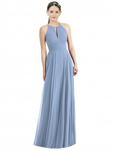 Cheapest Keyhole Halter Chiffon Maxi Bridesmaid Dress UK