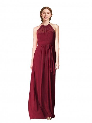 Cheapest Halter Neck Chiffon Bridesmaid Dress with Shirred Bodice UK