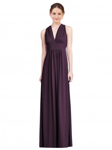 Cheapest Long Chiffon V-Neck Bridesmaid Dress with Shirred Bodice UK