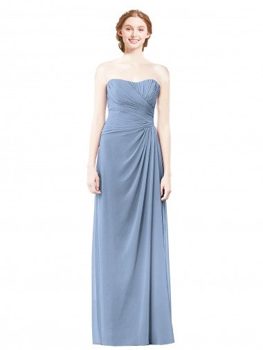 Cheapest Strapless Long Chiffon Bridesmaid Dress with Sweetheart Neckline UK