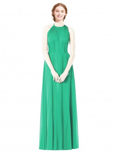 Cheapest Halter Neckline Long Chiffon Bridesmaid Dress with Side Bow UK