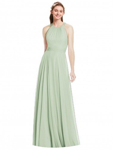 Cheapest Open Back Halter Chiffon Bridesmaid Dress with Flowy Bow UK