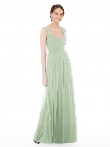 Cheapest Sheer Back Cap Sleeves Long Chiffon Bridesmaid Dress  UK