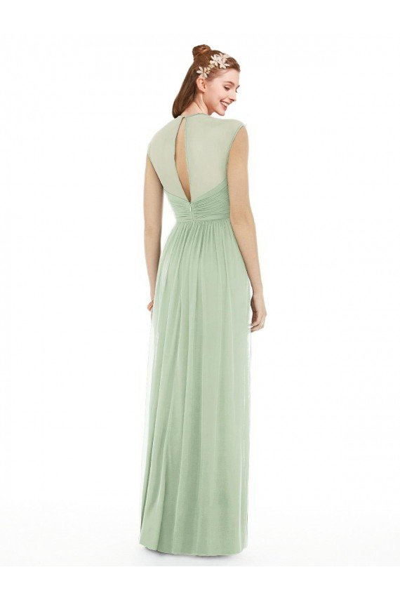 Cheapest Sheer Back Cap Sleeves Long Chiffon Bridesmaid Dress  UK