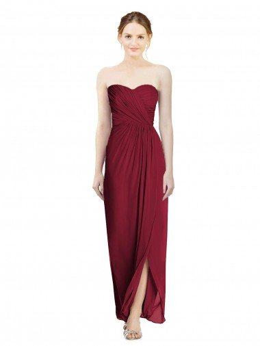 Cheapest Strapless Sweetheart Long Chiffon Bridesmaid Dress UK