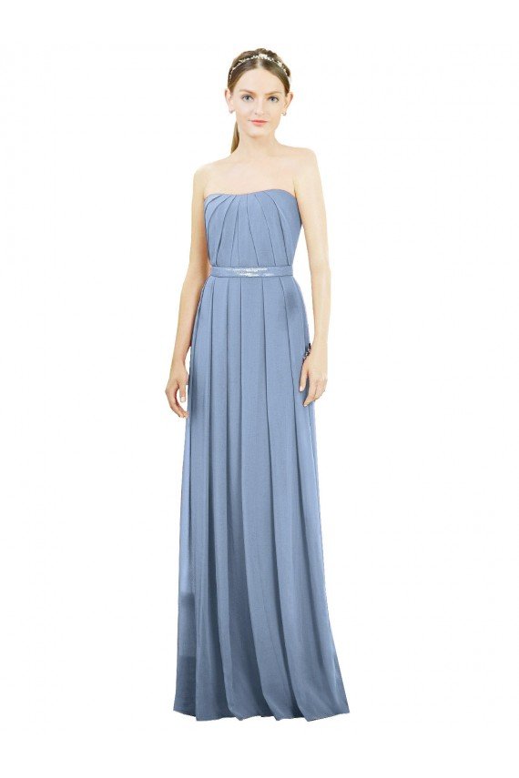 Cheapest V-Pleat Chiffon Full-Length Strapless Bridesmaid Dress UK