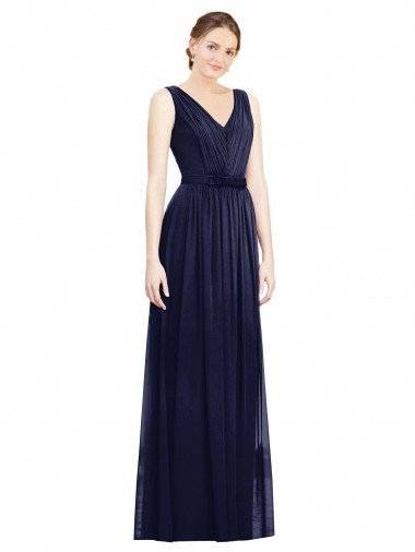 Cheapest Full-Length V-Neck Lux Chiffon Bridesmaid Dress with V-Back UK