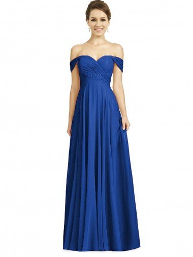 Cheapest Off the Shoulder Draped Chiffon Maxi Bridesmaid Dress UK