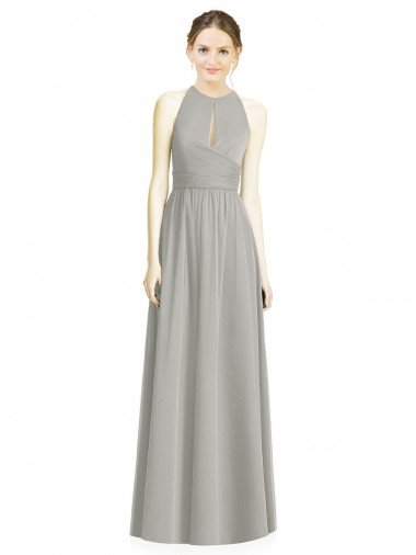 Cheapest Draped Keyhole Long Chiffon Bridesmaid Dress UK