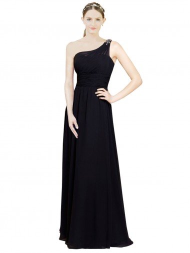 Cheapest Sweetheart Chiffon Bridesmaid Dress with Beaded One Shoulder Strap UK