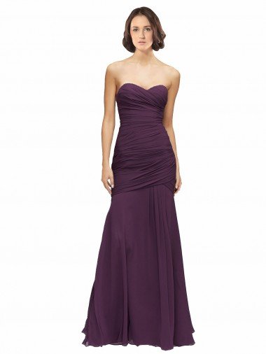 Cheapest Full Length Chiffon Bridesmaid Dress with Sweetheart Neckline and Ruffles UK