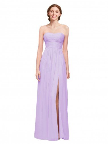 Cheapest Strapless Mermaid Chiffon Bridesmaid Dress WITH High Side Slit and Ruffles UK