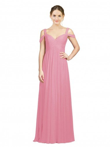 Cheapest Sweetheart Long Chiffon Bridesmaid Dress with Off the Shoulder Straps UK