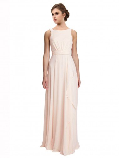 Cheapest High Neck Chiffon Bridesmaid Dress with Deep V-Back and Cascading Skirt UK