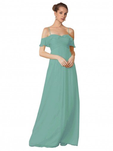 Cheapest Hand-Ruched Chiffon Bridesmaid Dress with Flutter Sleeves UK