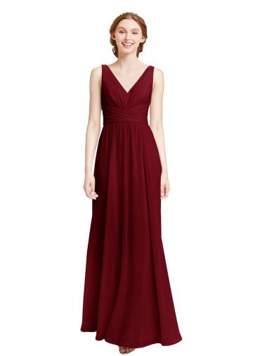 Cheapest Long Chiffon V-Neck Bridesmaids Dress with Double Strap UK