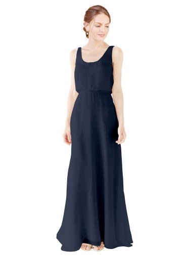 Cheapest Scoop Neckline Fitted Long Chiffon Bridesmaid Dress Open Back UK