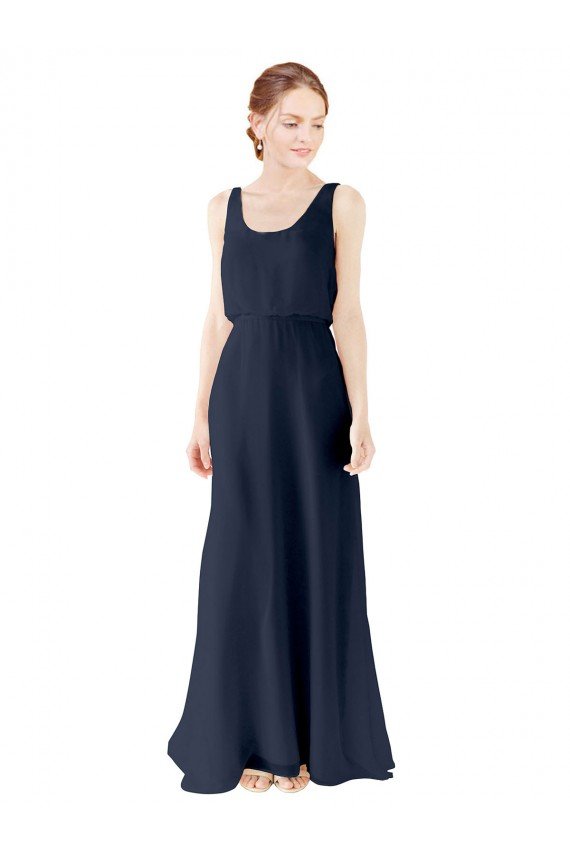 Cheapest Scoop Neckline Fitted Long Chiffon Bridesmaid Dress Open Back UK