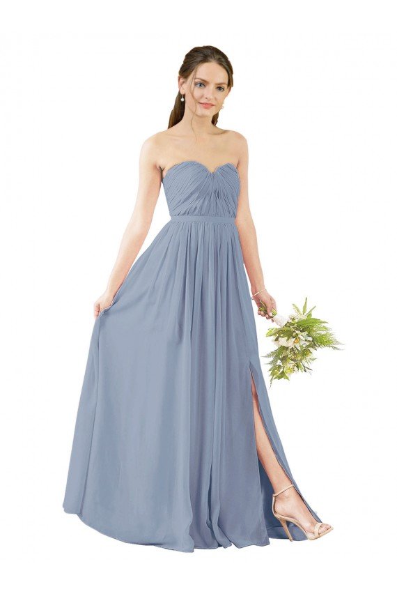 Cheapest Deep Sweetheart Neckline Open Back Long Chiffon Bridesmaid Dress UK