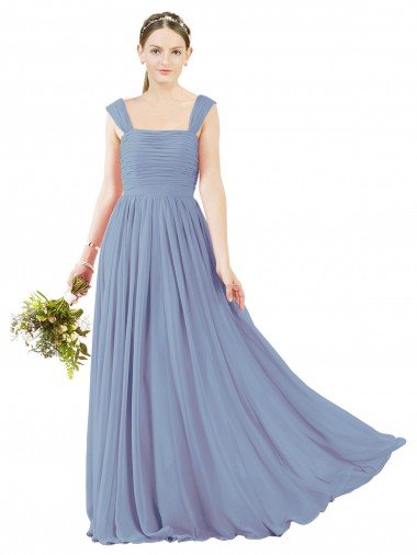 Cheapest Square Neckline Sexy Open Back Long Chiffon Bridesmaid Dress UK