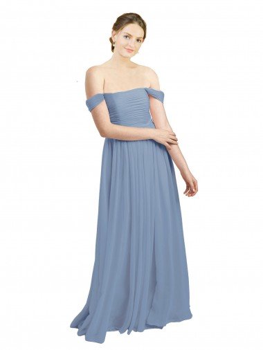 Cheapest Long Floor Length Chiffon Bridesmaid Dress with Fluttering Off the Shoulder Straps UK