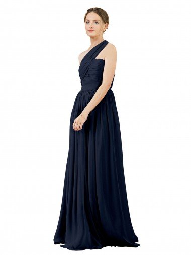 Cheapest Draped One Shoulder Strapless Chiffon Bridesmaid Dress UK