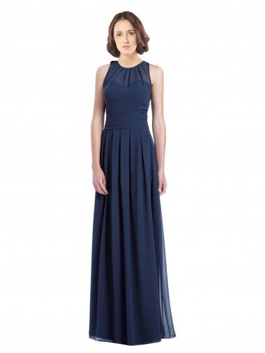 Cheapest Chiffon High Neck Sleeveless Bridesmaid Dress with Pleats UK