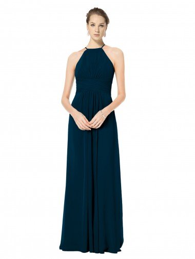 Cheapest Spaghetti Strap Long Chiffon Halter A-Line Bridesmaid Dress UK