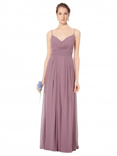 Cheapest V-Neck Spaghetti Strap Open Back Long Chiffon Bridesmaid Dress UK