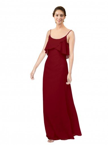 Cheapest Scoop Neck Chiffon Bridesmaid Dress with Spaghetti Straps and Low Back UK