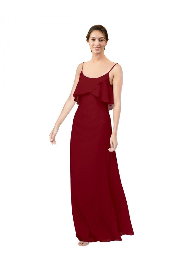 Cheapest Scoop Neck Chiffon Bridesmaid Dress with Spaghetti Straps and Low Back UK