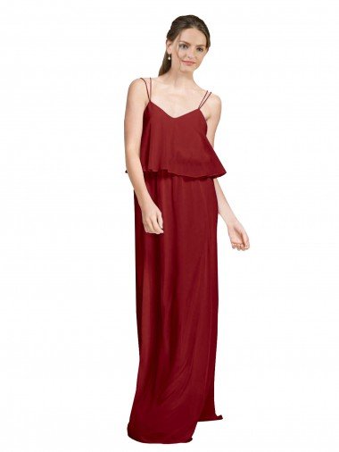 Cheapest Long Chiffon Bridesmaid Dress with Slim Straps and Open Back UK