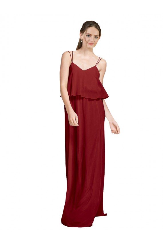 Cheapest Long Chiffon Bridesmaid Dress with Slim Straps and Open Back UK