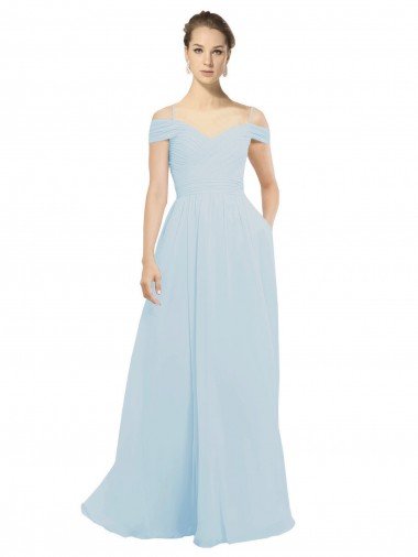 Cheapest Chiffon Bridesmaids Dress with Off the Shoulder Draped Neckline UK