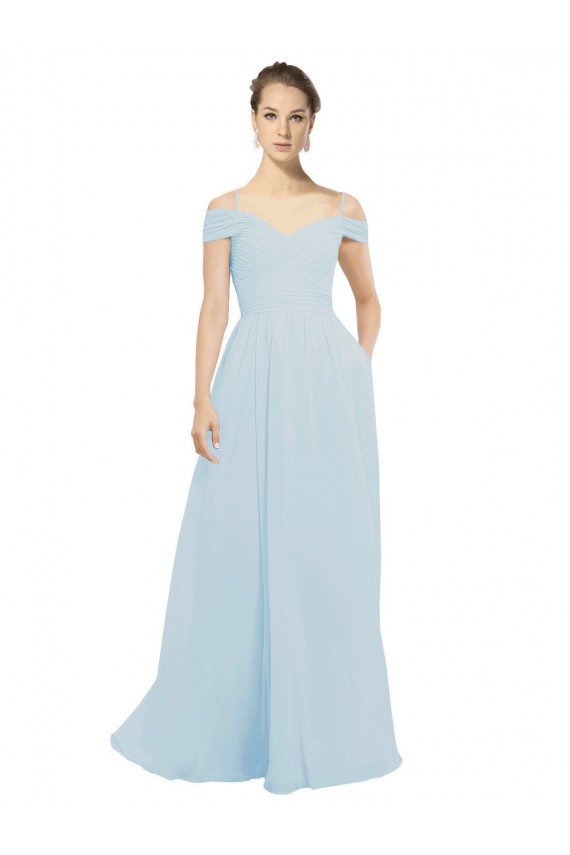 Cheapest Chiffon Bridesmaids Dress with Off the Shoulder Draped Neckline UK