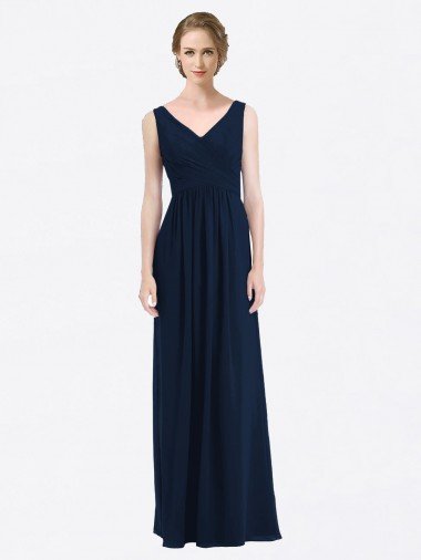 Cheapest Long Chiffon V-Neck Sleeveless Bridesmaid Dress with Criss-Cross Pleated Bodice UK