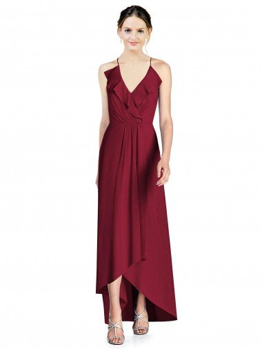 Cheapest Draped V-Neck High Low Chiffon Bridesmaid Dress UK