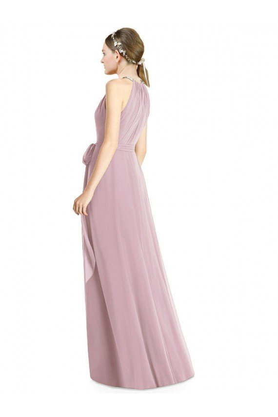 Cheapest Shirred Halter Neck Long Chiffon Bridesmaid Dress UK