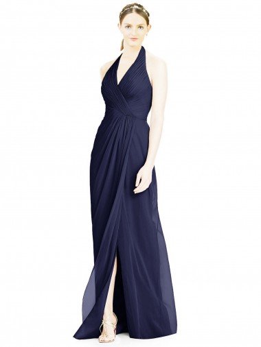 Cheapest V-Neck Halter Chiffon Bridesmaid Dress with Side Front Slit UK