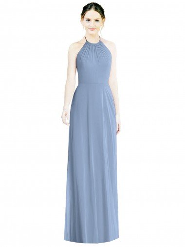 Cheapest Halter Neck Tie Back Long Chiffon Bridesmaid Dress UK