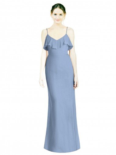 Cheapest Deep Open Back Long Chiffon V-Neck Bridesmaid Dress UK