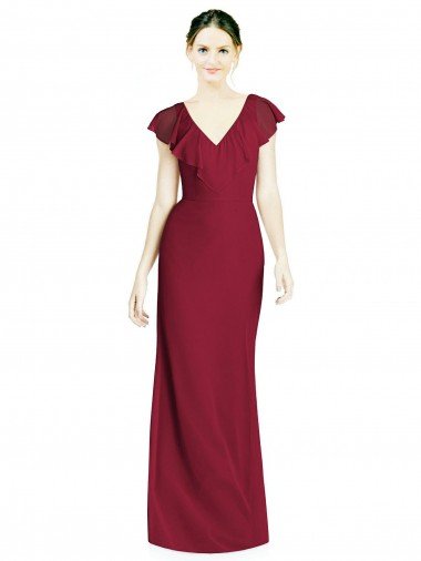 Cheapest V-Neck V-Back Long Chiffon Bridesmaid Dress UK