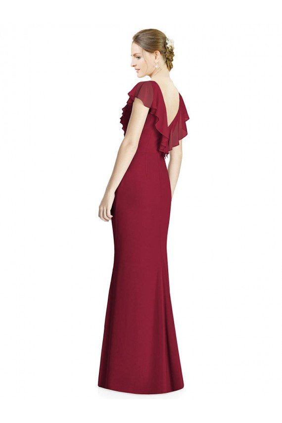 Cheapest V-Neck V-Back Long Chiffon Bridesmaid Dress UK